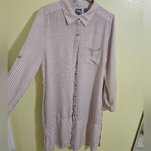 Soho Tan and White Striped Button Down Shirt